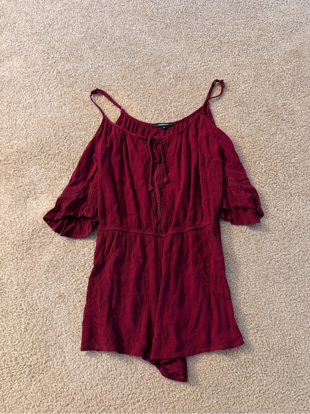 Ambiance Burgundy Cold-Shoulder Camisole Romper